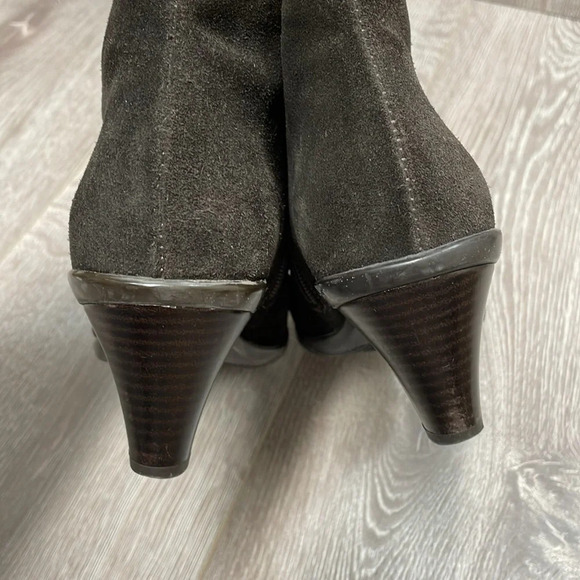 La Canadienne Waterproof Suede Heeled Square Toe Ankle Boots Dark Brown 8M - Picture 16 of 16